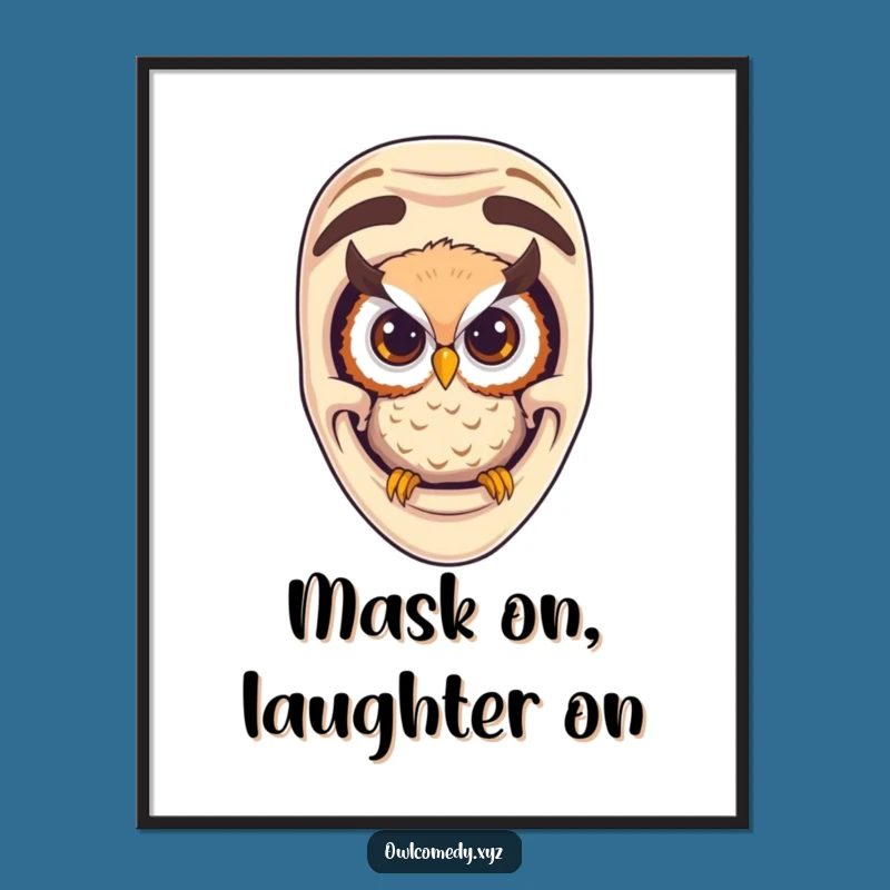 Funny Free Printable Wall Art: Curious Owl Comedy Mask Downloadable Owl Art