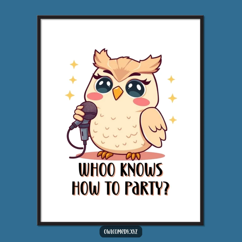 Funny Free Printable Wall Art: Kawaii Owl Serenade with Mic