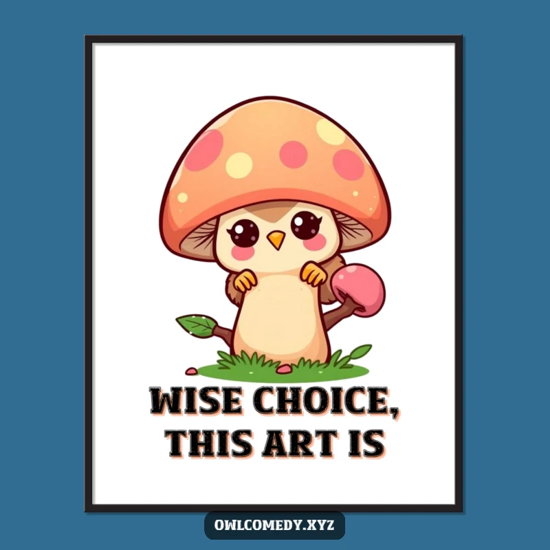 Free Printable Funny Owl Art: Kawaii Mushroom Peek Downloadable Wall Decor
