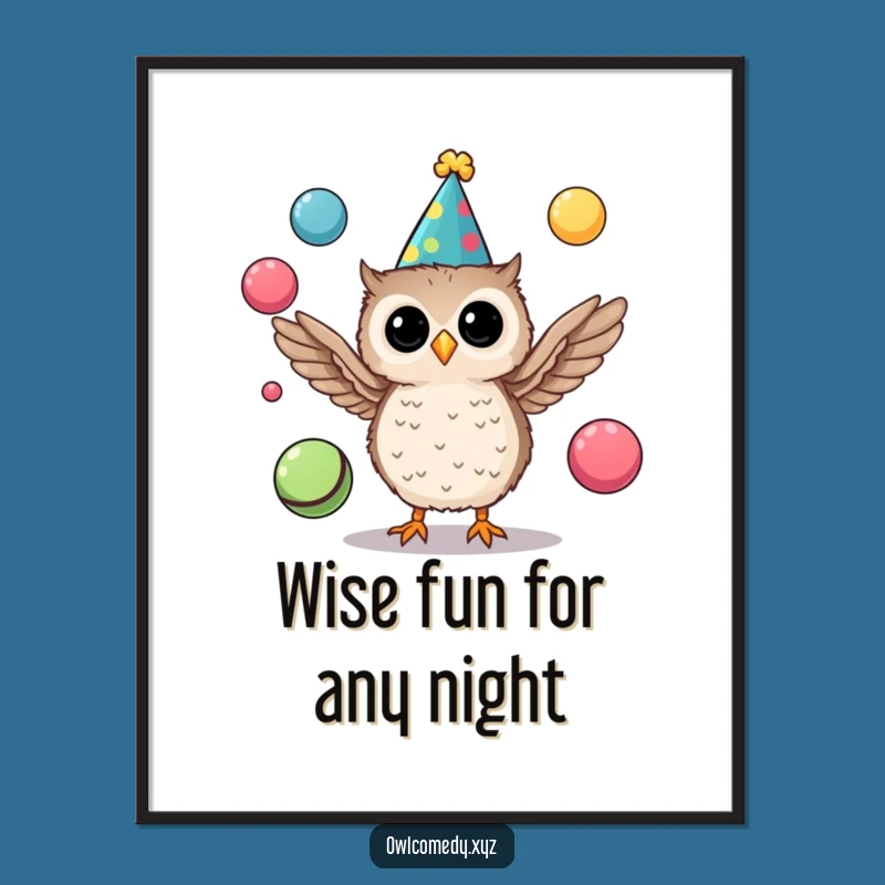 Free Printable Wall Art: Juggling Owl Party Hat for Whimsical Decor