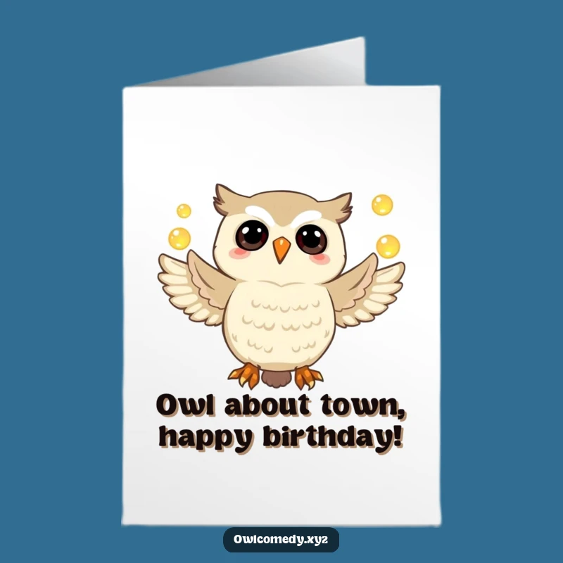 Free Printable Birthday Card: Funny Juggling Owl, Perfect Downloadable Gift!