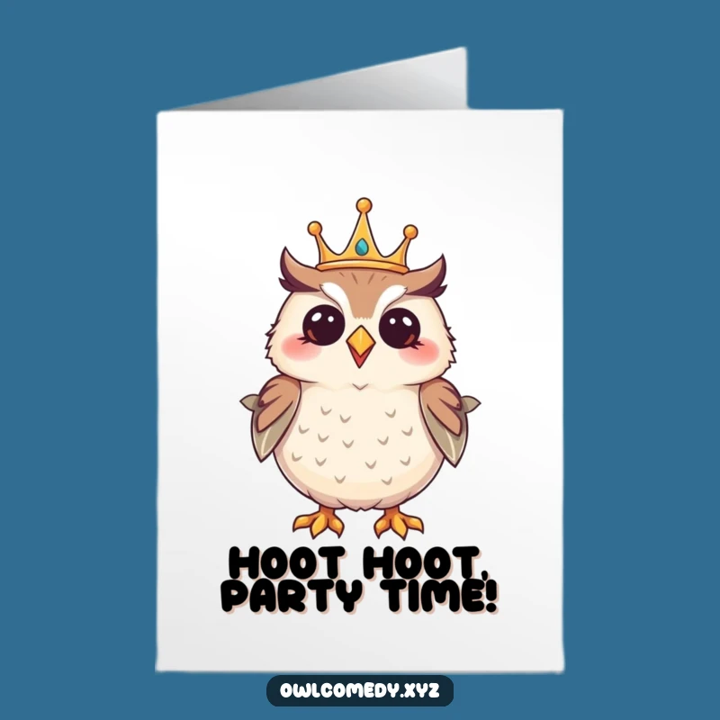 Free Printable Giggling Owl Birthday Card: Funny Crowned Owl Downloadable Gift