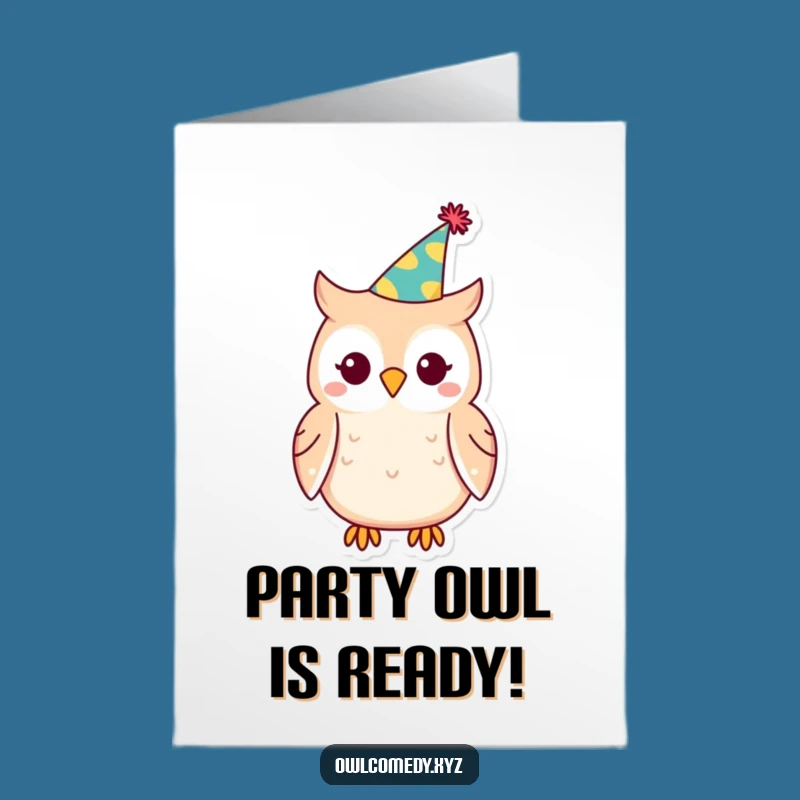 Free Printable Kawaii Owl Birthday Card: Party Hat Fun - Downloadable Gift