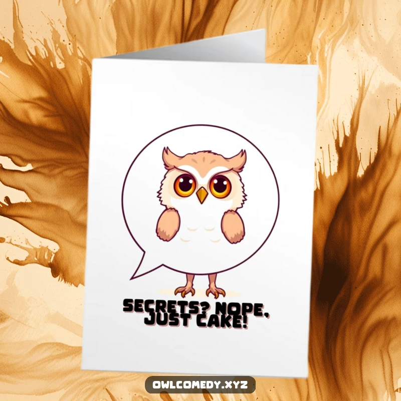 Funny Free Printable Birthday Card: Curious owl peeking from a large speech bubble, ready to deliver a birthday message.