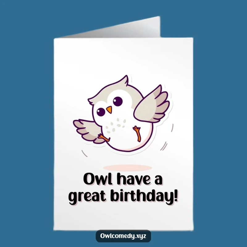Free Printable Owl Cartwheel Birthday Card: Funny Tumbling Owl Downloadable Gift