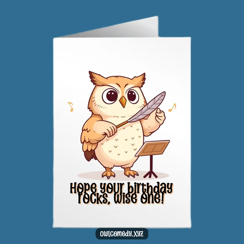 Funny Free Printable Owl Conductor Birthday Card: Feather Baton Downloadable Greeting