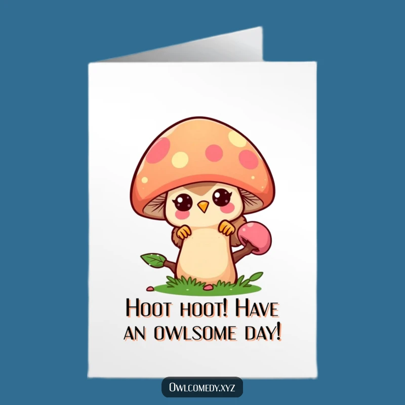 Free Printable Owl Birthday Card: Funny Kawaii Mushroom Peek Downloadable Gift