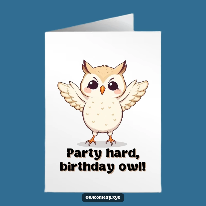 Free Printable Owl Dance Birthday Card: Funny Flapping Wings, Joyful Downloadable Gift