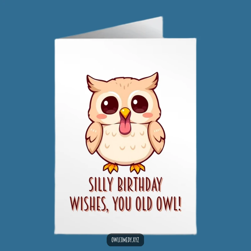Free Printable Birthday Card: Cheeky Kawaii Owl Tongue Out for a Playful Downloadable Gift
