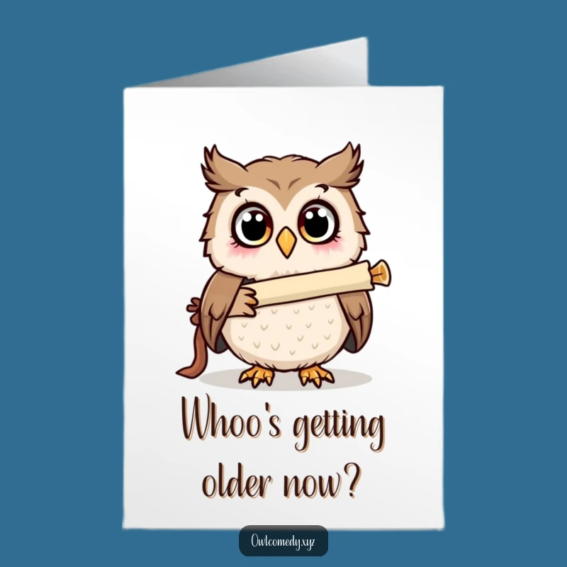 Send birthday wishes from afar! This free printable card features a surprised owl with a scroll telescope, ready for you to print at home.
