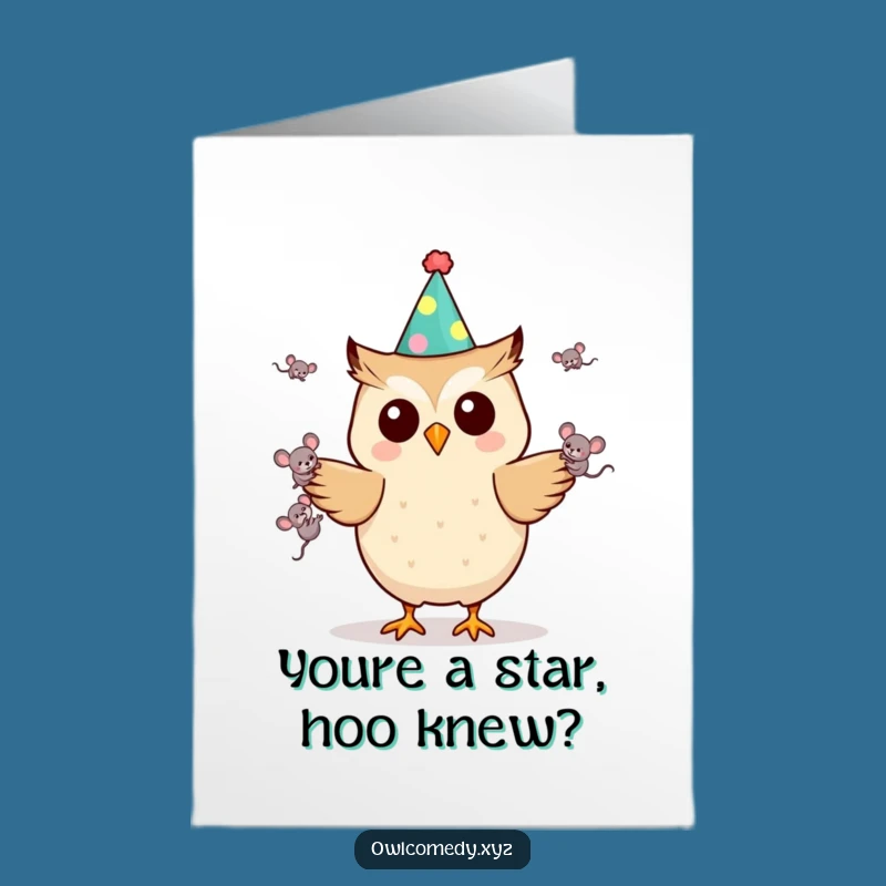 Free Printable Congrats Card: Juggling Owl & Mice - Quirky DIY Download