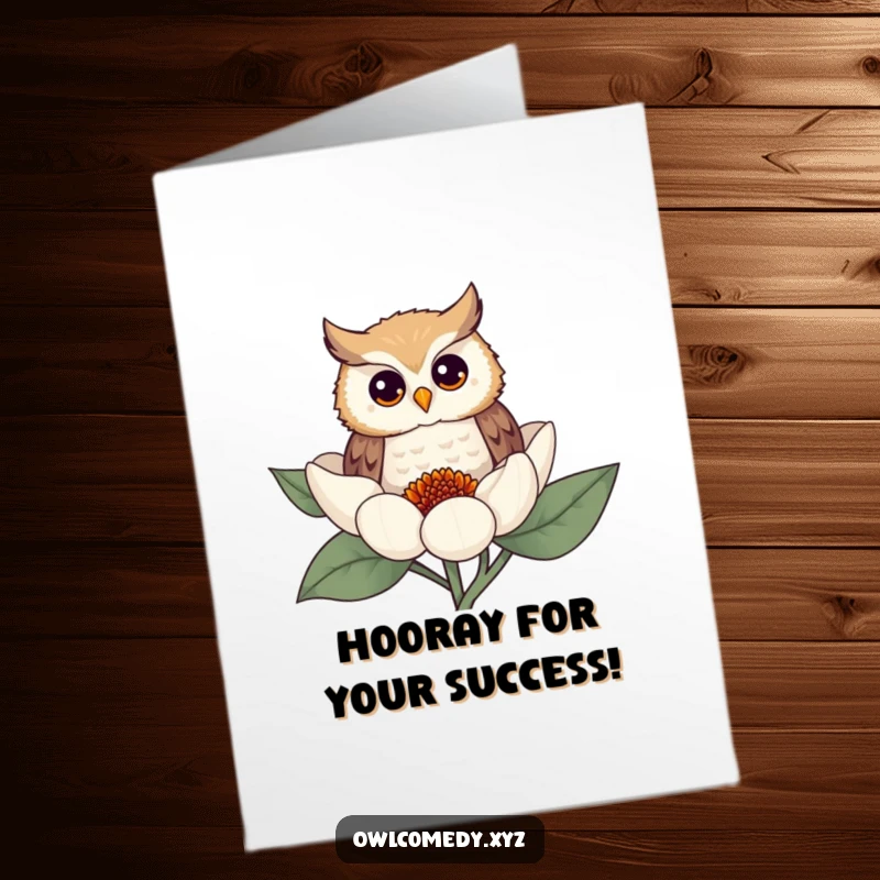 Funny Free Printable Congratulations Card: A curious owl peeking out from a flower, offering congratulations with a smile.