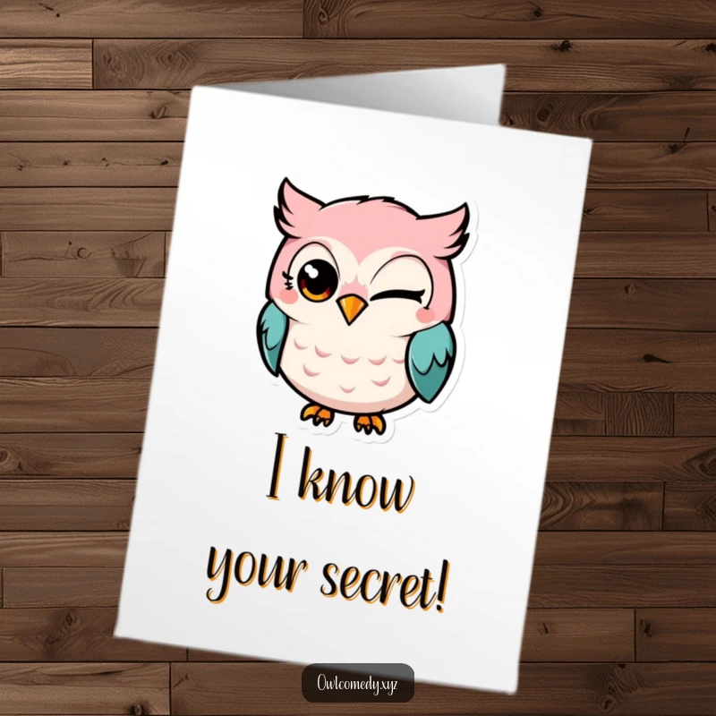 Funny Free Printable Congratulations Card: A mischievous Kawaii owl gives a knowing wink, sharing a playful, congratulatory secret.