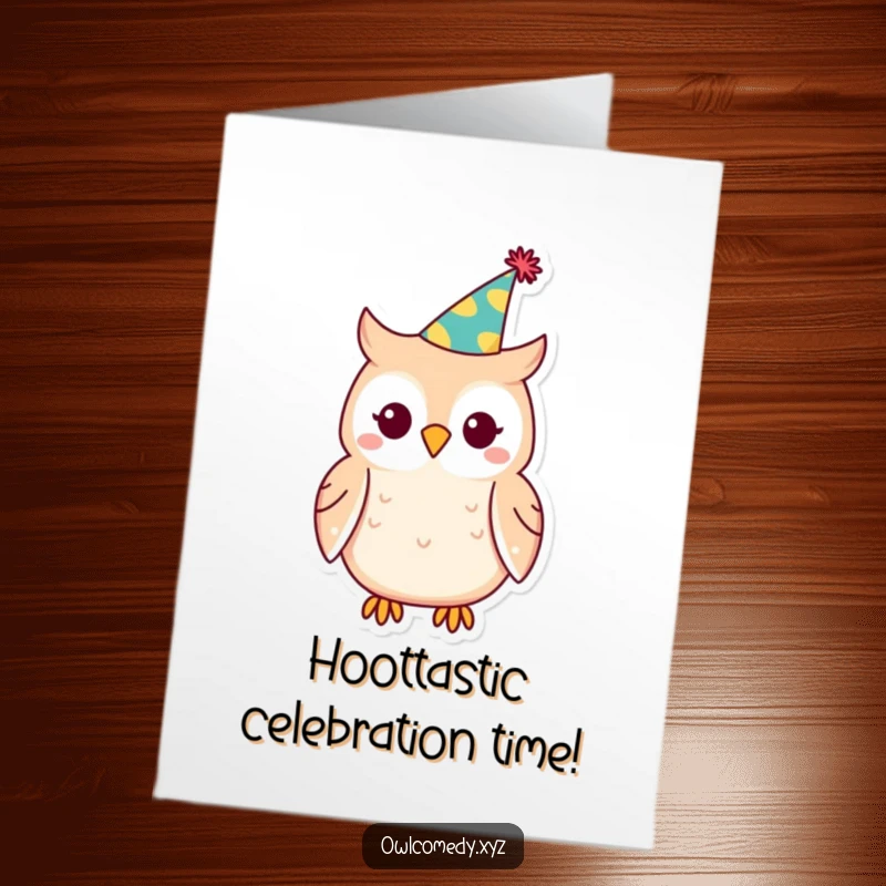Free Printable Congratulations Card: A Kawaii owl sporting a cute, tilted party hat, perfect for celebrating happy news.