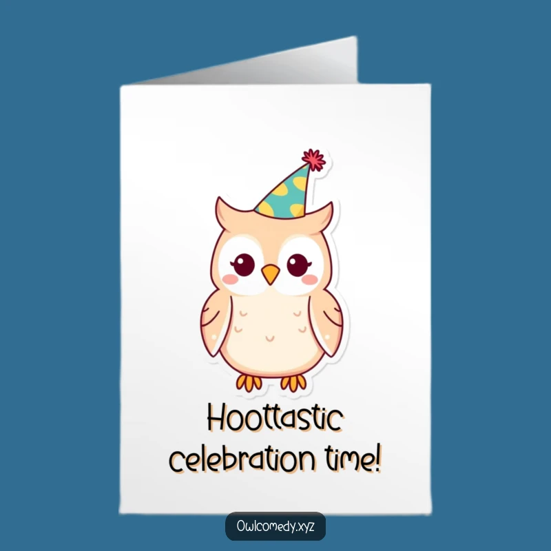 Free Printable Kawaii Owl Congrats Card: Party Hat Vibes - Downloadable Gift