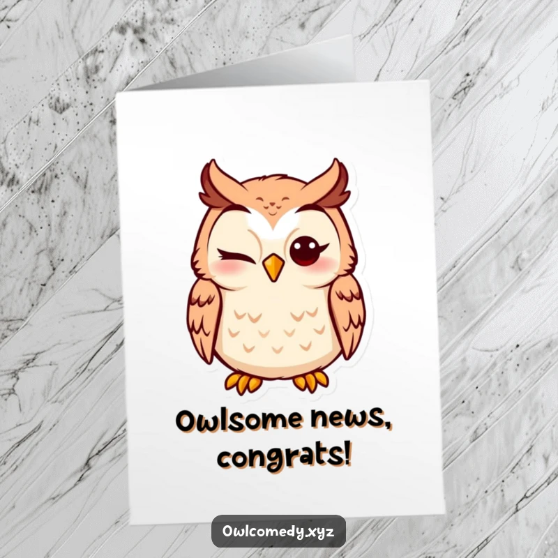 Funny free printable congratulations card showcasing a winking owl, perfect for celebrating any achievement with humor.