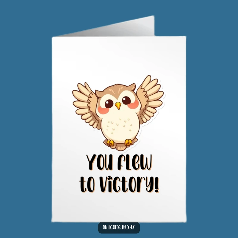 Celebrate their success with an enthusiastic swoop! This free printable card features a happy owl in flight, perfect for printing at home.
