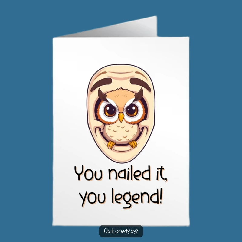 Hilarious Free Printable Congrats Card: Owl Peeking from Comedy Mask Downloadable