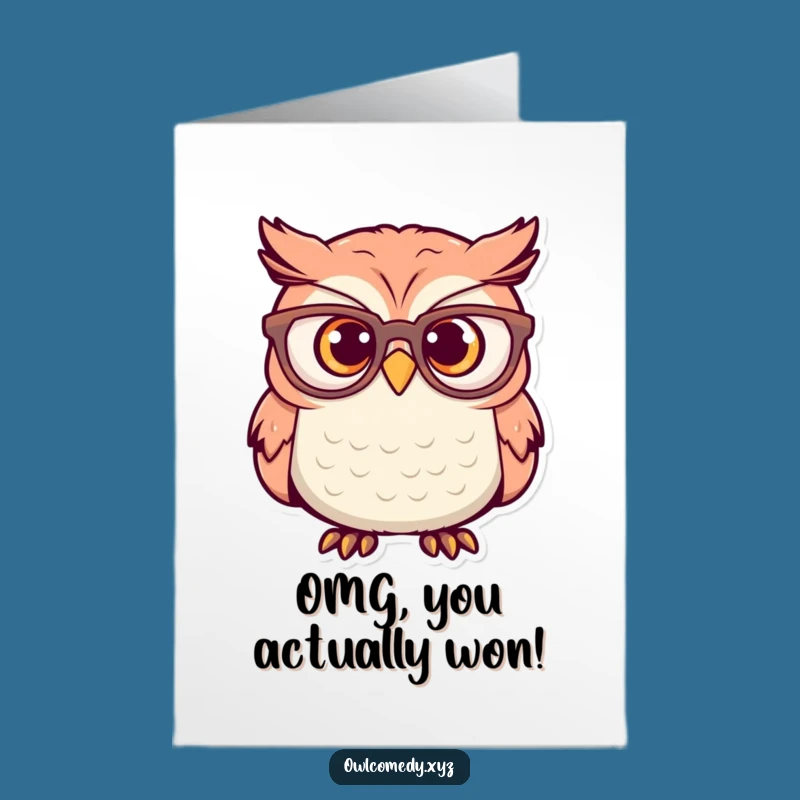 Free Printable Owl Congrats Card: Surprised Big Glasses Bird Achievement Downloadable