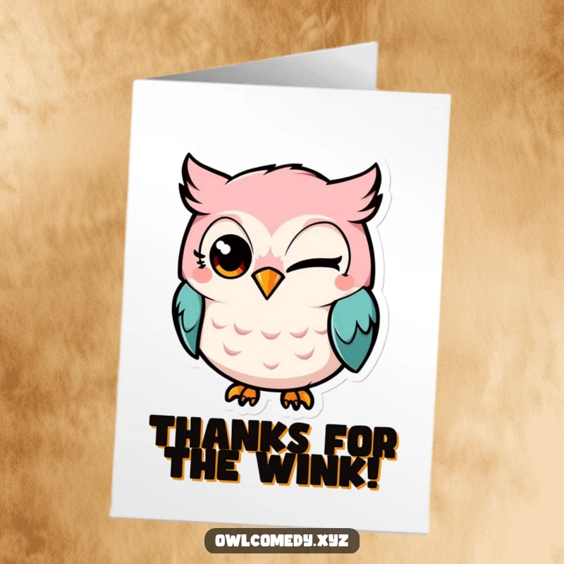 Funny Free Printable Thank You Card: A Kawaii owl with a mischievous grin winks slyly, making your thanks extra special.