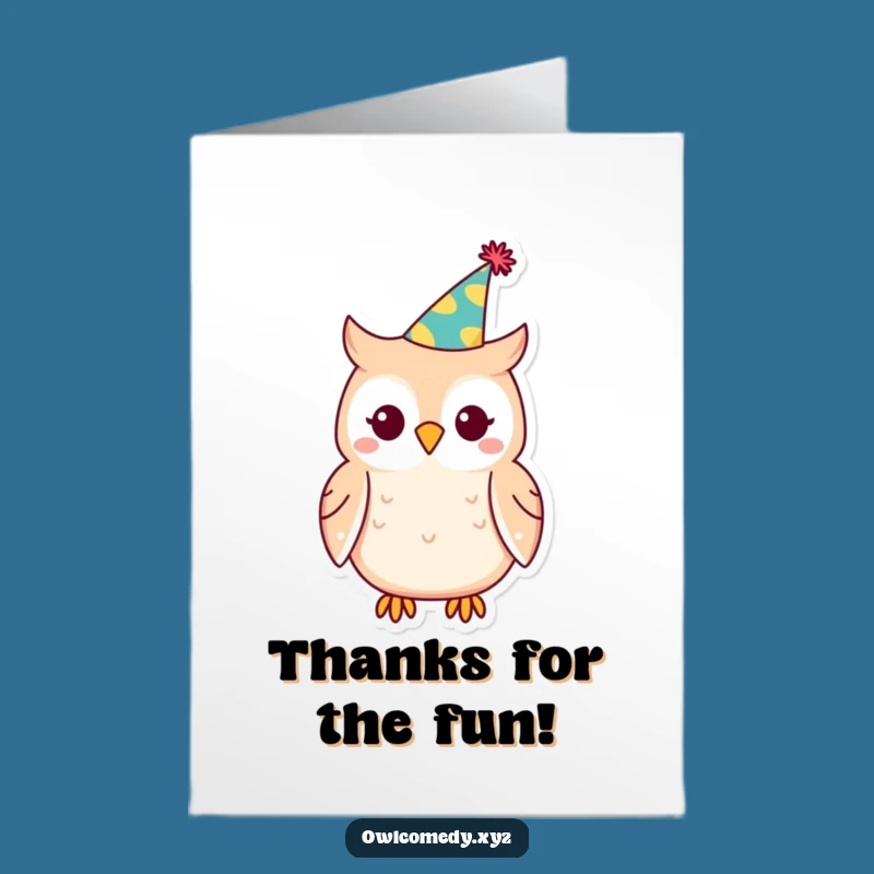 Free Printable Kawaii Owl Thank You Card: Party Hat Style - Downloadable Gift