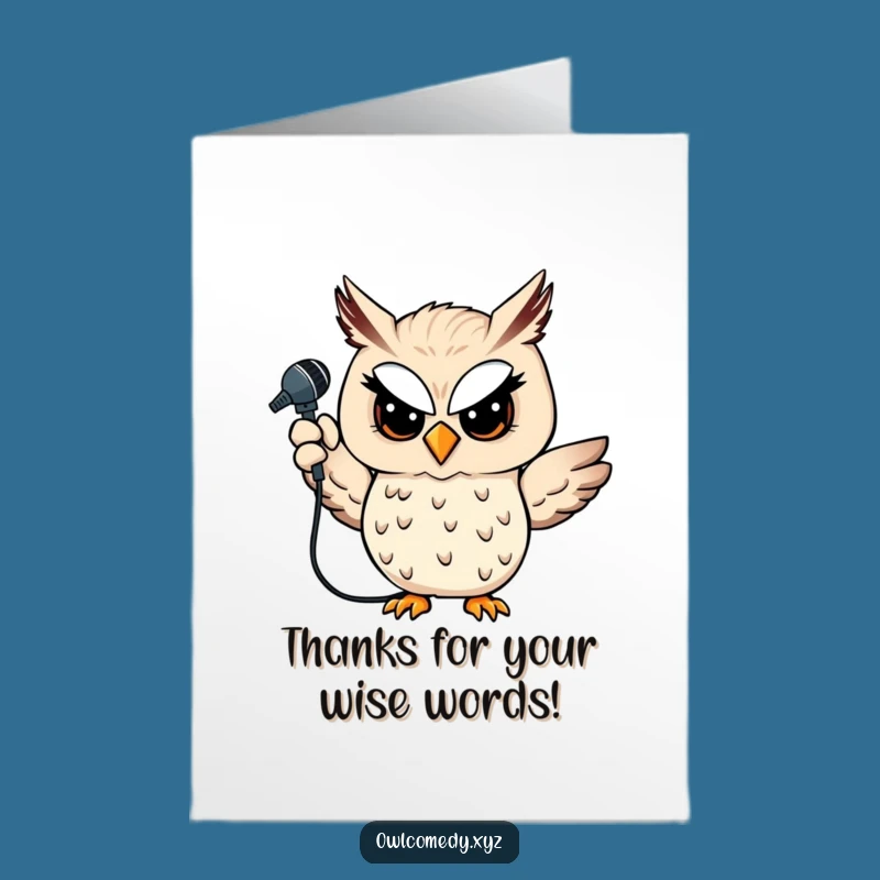 Free Printable Owl Microphone Thank You Card: Witty, Funny Downloadable Gift
