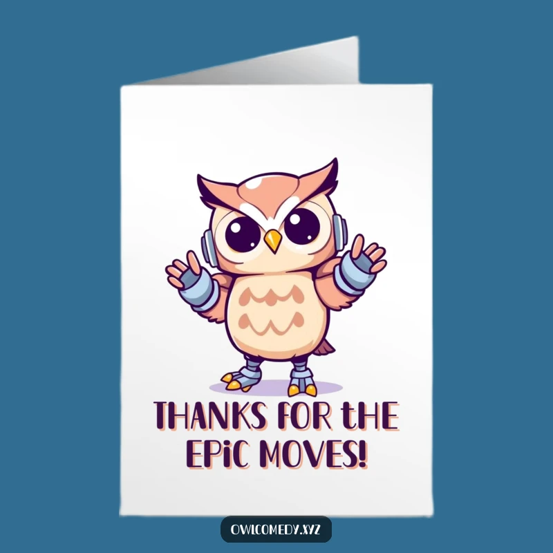 Free Printable Thank You Card: Groovy Kawaii Owl Robot Dance, Fun Downloadable Gift of Appreciation