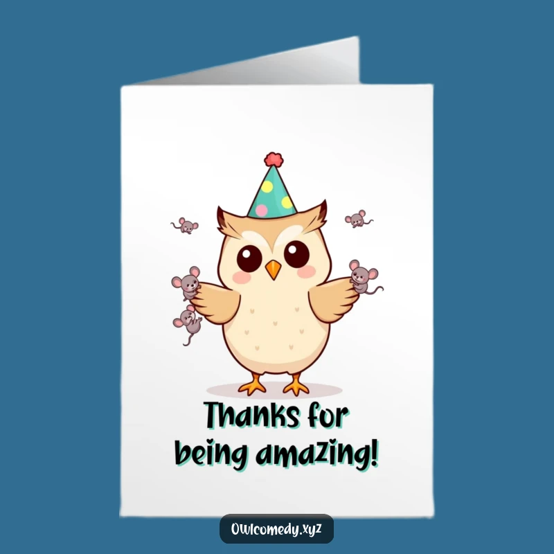Free Printable Thank You Card: Juggling Owl & Mice - Fun DIY Gift