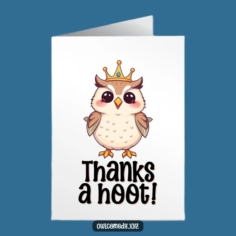 Free Printable Thank You Owl Card: Giggling Crowned Owl Downloadable Greeting
