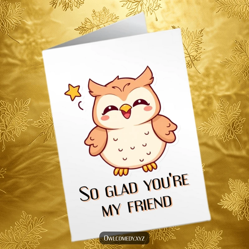 Funny Free Printable Thank You Card: Kawaii owl laughing joyfully, speech bubble with a star, great for DIY acknowledgments.