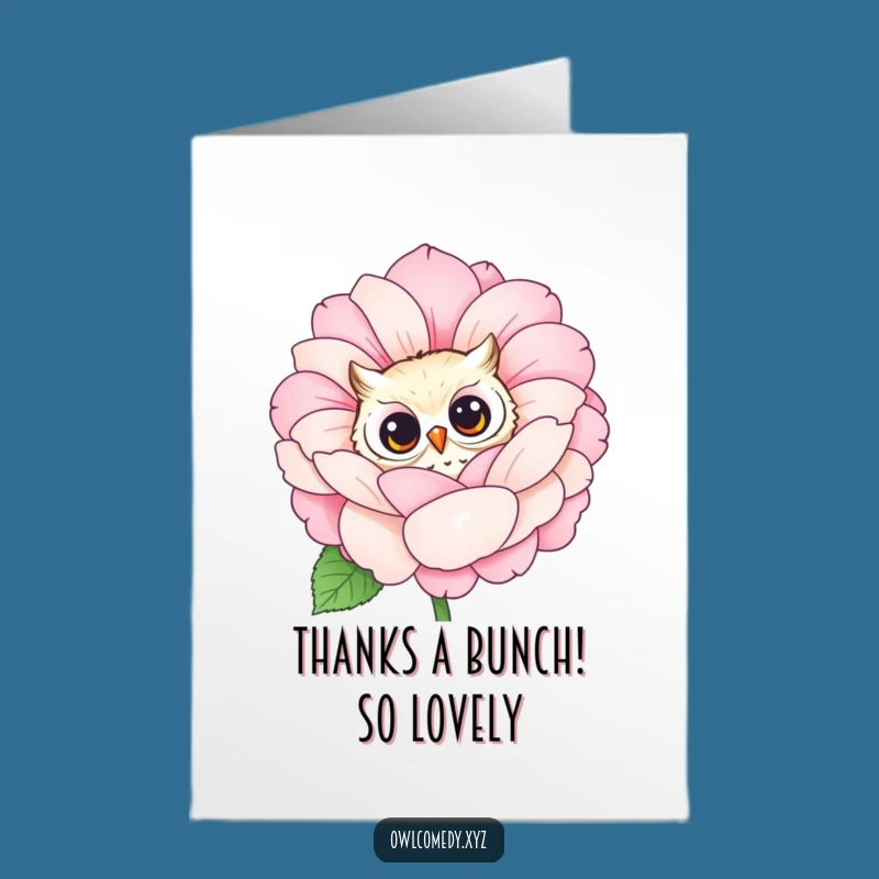 Free Printable Owl Flower Thank You Card: Curious Peek, Gratitude Downloadable