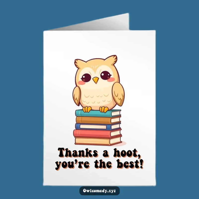 Free Printable Thank You Card: Funny Kawaii Owl Books Tipping - Downloadable Gratitude!