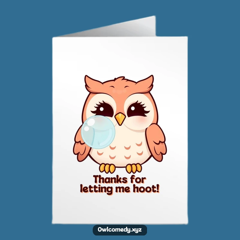 Free Printable Kawaii Owl Bubble Thank You Card: Puffed Cheeks for Funny Downloadable Gift