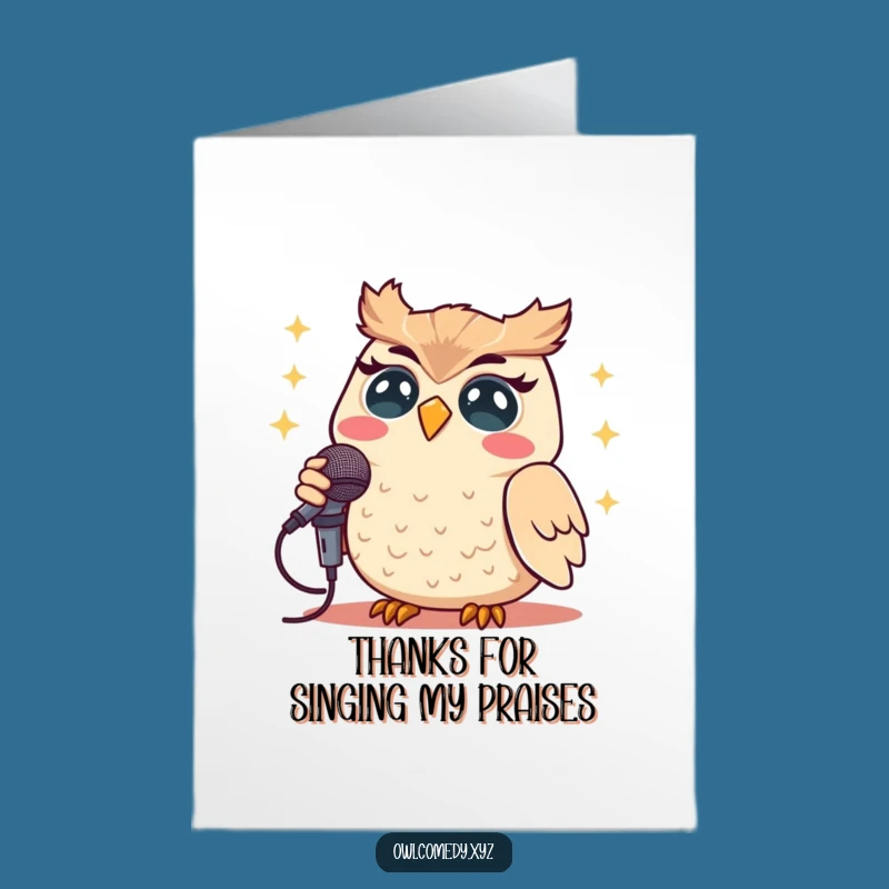 Free Printable Thank You Card: Grateful Kawaii Owl Singing Thanks