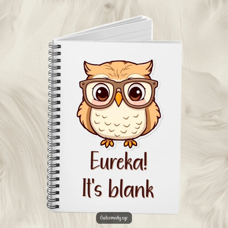Lined notebook with a funny owl wearing oversized glasses, expressing surprise and delight. Perfect for students and creators.