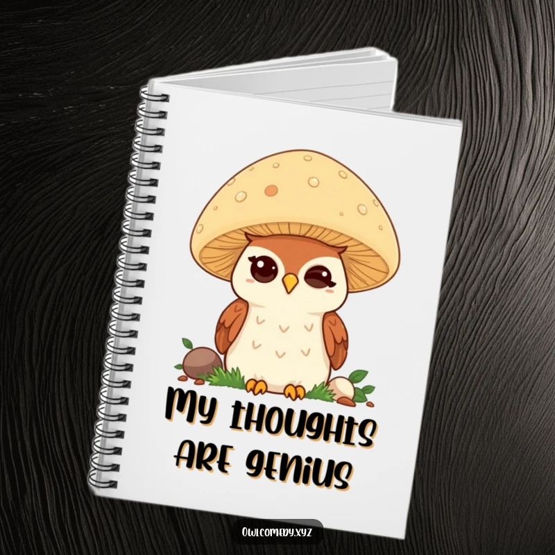 Funny Kawaii Owl Notebook: Adorable winking owl behind mushroom, ideal for funny gift notes.
