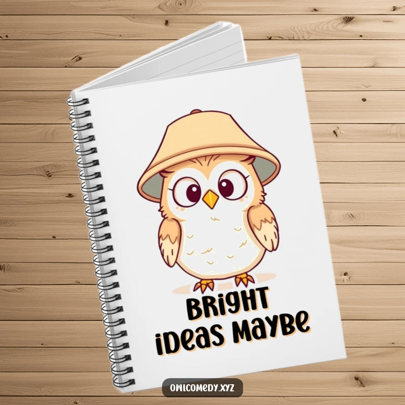 Funny notebook with a surprised owl wearing a lampshade hat, perfect for jotting down notes and amusing thoughts.