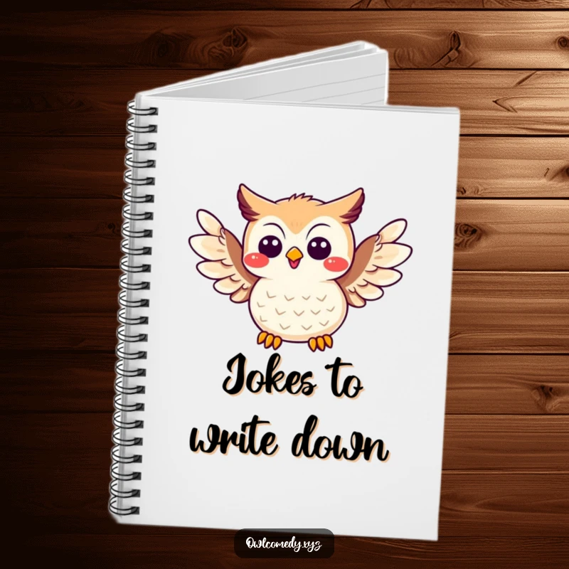 Funny Joke Owl Notebook: A cheerful owl spreading its wings, ideal for note-taking with a humorous vibe.