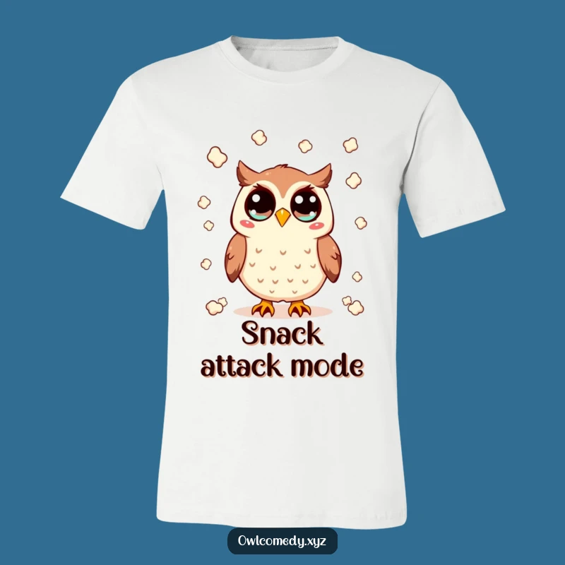 Funny Kawaii Owl T-Shirt - Popcorn Toss, Wide-Eyed Joy, Awesome Gift for Snackers