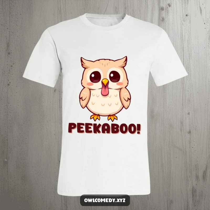 Funny Kawaii owl t-shirt showing a cute owl sticking its tongue out playfully, embodying a fun and cheeky personality.