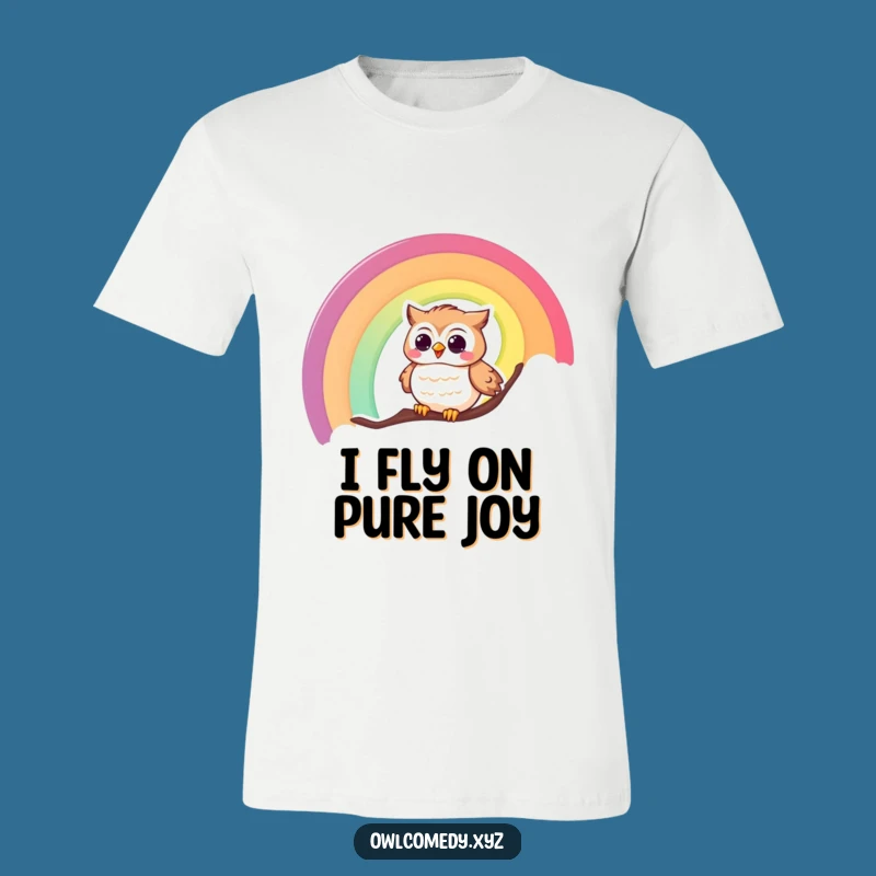 Funny Giggling Owl on Rainbow Slide T-Shirt: Wear Your Joyful Spirit Boldly