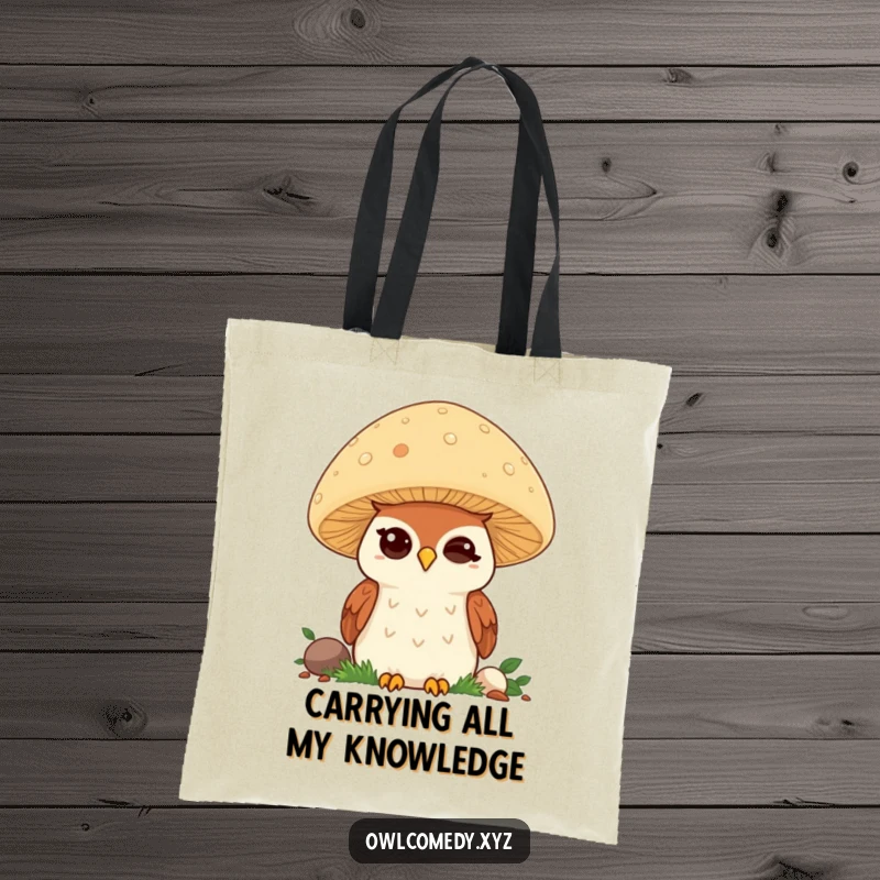 Funny Kawaii Owl Tote Bag: Cute winking owl peeking from mushroom, stylish and practical funny gift.