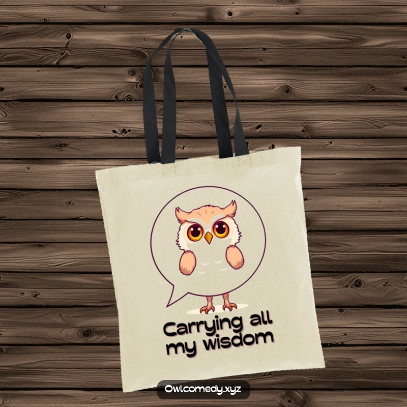 Funny Tote Bag: A curious owl peeks from behind a large speech bubble, making this a stylish and humorous accessory for everyday use.