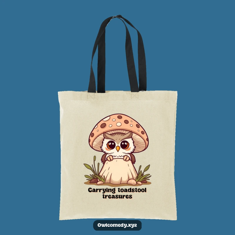 Funny Kawaii Mushroom Owl Tote Bag - Woodland Explorer Bag