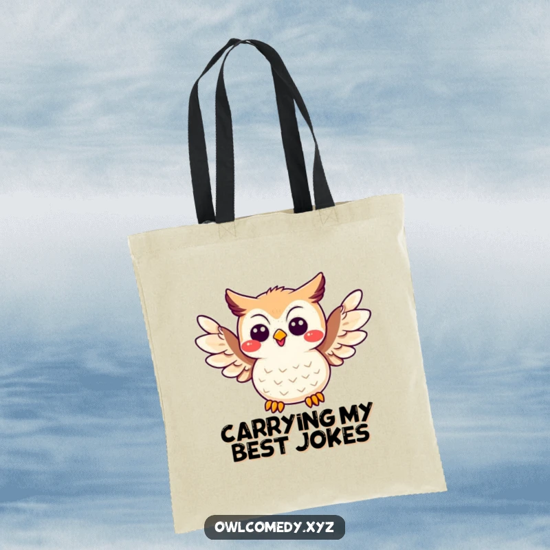 Funny Joke Owl Tote Bag: A kawaii owl spreading its wings, perfect for carrying essentials with a smile.
