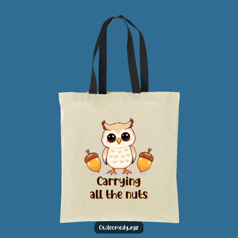 Funny Kawaii Owl Acorn Juggling Tote Bag - Nature Humor Bag - Funny Gift