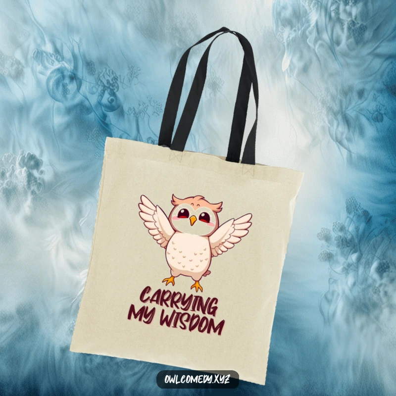 Funny Kawaii owl tote bag with a character joyfully flapping its wings, perfect for daily use and errands.