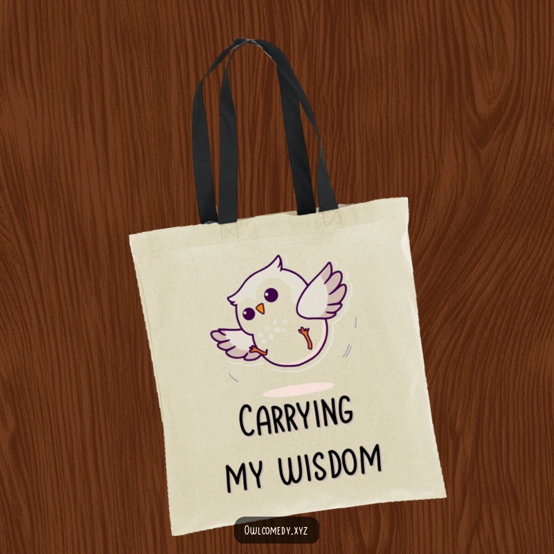 Funny Minimalist Owl Tote Bag: A minimalist owl performing a cartwheel, perfect for carrying essentials with a smile.