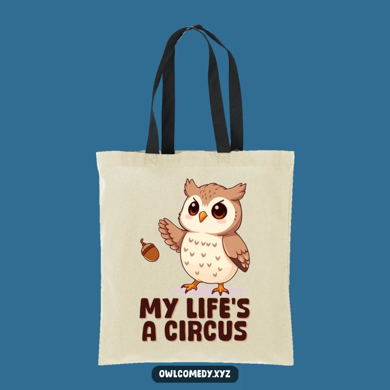 Funny Owl Juggling Acorns Tote Bag: Carry Your Treasures - Eco-Friendly Gift