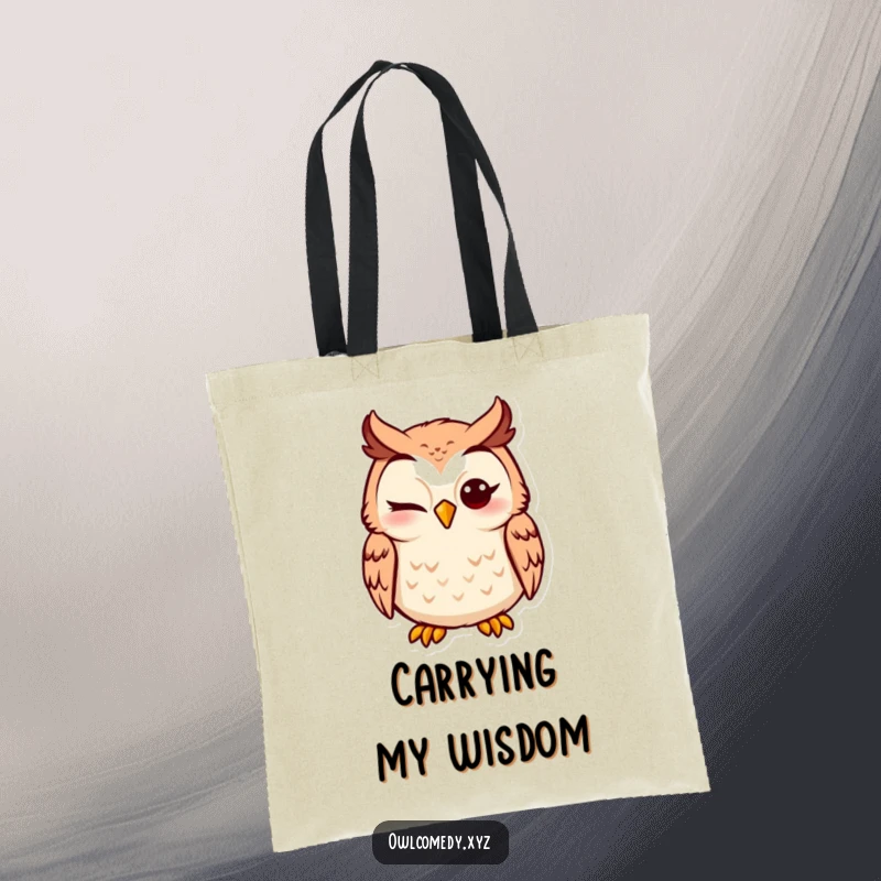 Funny Owl Tote Bag featuring a silly winking owl, great for shoppers who appreciate humor and practicality.